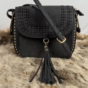 Antik Kraft Black Crossbody Bag with Gold Hardware
